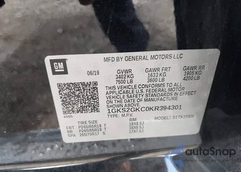 2019 GMC Yukon Xl Slt from USA, damaged, VIN 1GKS2GKC0KR394301